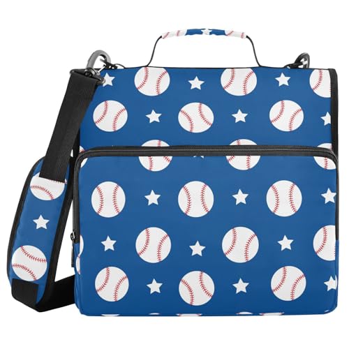 Zipper Binder Bag 3 Ring File Folder Portfolio Organizer Zippered Binder Bags with Strap Fits Laptop Women Men - color: 28-baseball Navy Blue