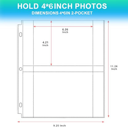Aegero 25 Pack 4 x 6 Photo Sleeves for 3 Ring Binder(100 Pictures), Heavy-Duty Archival Photo Page Protectors, Clear Picture Album Refill Pages Holds, Acid-Free - size: 4x6inch-2pocket, style: 25 pack