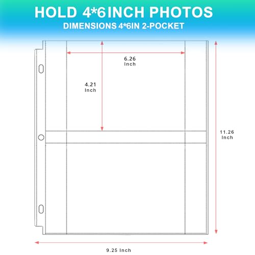 Aegero 100 Pack 4 x 6 Photo Sleeves for 3 Ring Binder(400 Pictures), Heavy-Duty Archival Photo Page Protectors, Clear Picture Album Refill Pages Holds, Acid-Free - size: 4x6inch-2pocket, style: 100 pack