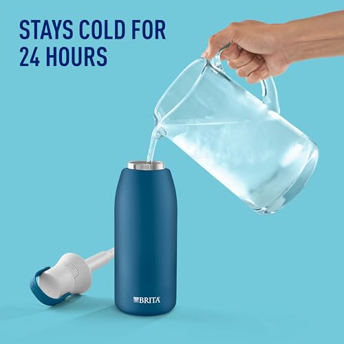 Brita Stainless Steel Premium Filtering Water Bottle, BPA-Free, Reusable, Insulated, Replaces 300 Plastic Water Bottles, Filter Lasts 2 Months or 40 Gallons, Includes 1 Filter, Marina - 32 oz