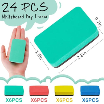 24Pcs Strong Magnetic Dry Erase Eraser, Classroom Must Haves, Rectangle | 4 Color Mini Whiteboard Eraser, Classroom Essentials for Kindergarten, Prek, Elementary, Office - style: Rectangle