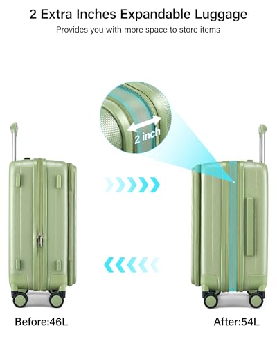 Hanke 20 Inch Expandable Carry On Luggage Airline Approved Top Opening Hard Shell Suitcases with Wheels Lightweight Travel Luggage Carry On Suitcase for Woman Men-Bamboo Green - color: Bamboo Green, size: 20 Inch Expandable