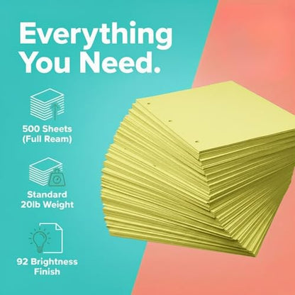 Copy Printing and Writing Colored Paper, 20 Pound - 75 Gsm, 3 Hole Punch, 500 Sheets per Ream. (Canary) - color: Canary