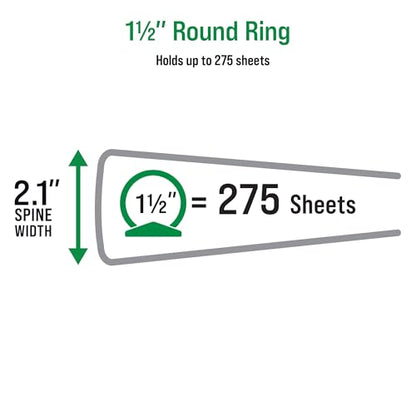 Office Essentials Economy View 3 Ring Binders, 1.5" Round Rings, 2.1" Spine, 275-Sheet Capacity, Black Binders (4-Pack of 03129) - size: 1.5"