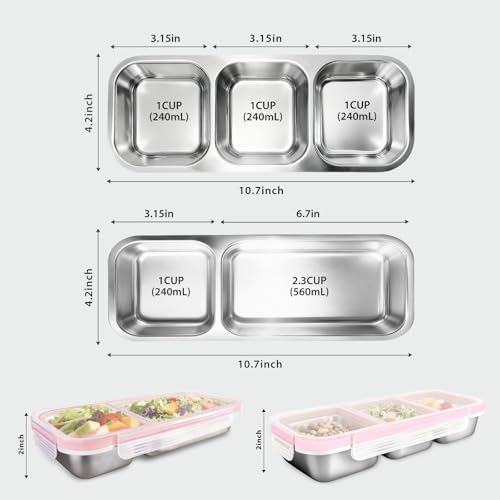 Stainless Steel Bento Box (2+3 Compartments Pink) - color: 2+3 Compartments Pink