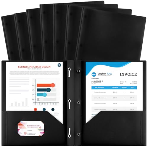8 Pack Plastic Folders With 2 Pockets, Colorful Letter Size File Folders With Prongs and Business Card Slots for School Office - color: Black