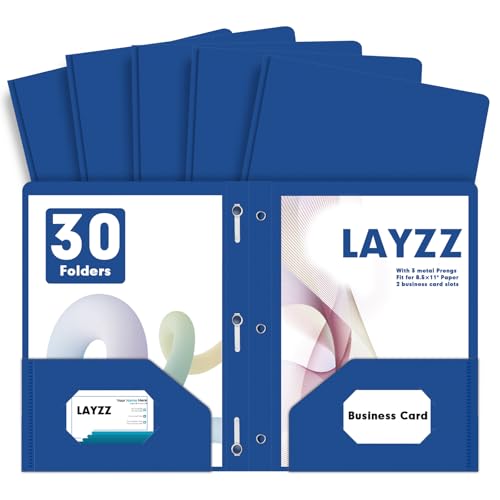 Plastic 2 Pocket Folders with Prongs, 30 Pack, Heavyweight, Letter Size Poly Folders with 3 Metal Prongs Fastener Clips (Blue) - color: Blue