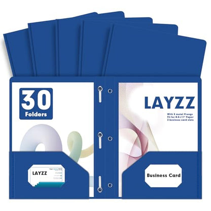 Plastic 2 Pocket Folders with Prongs, 30 Pack, Heavyweight, Letter Size Poly Folders with 3 Metal Prongs Fastener Clips (Blue) - color: Blue