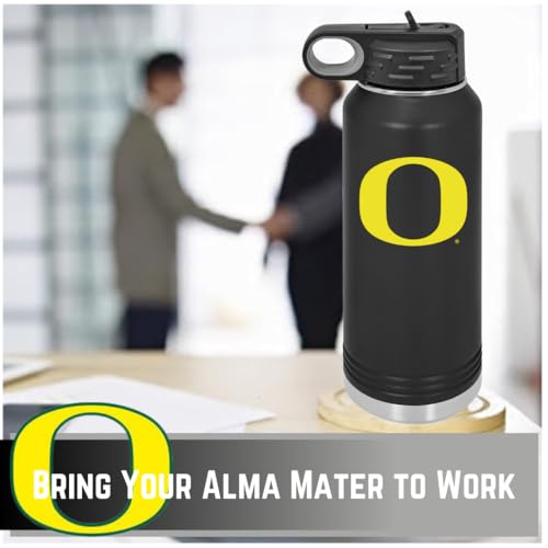 University of Oregon 32oz Stainless Steel Double Walled Black Beverage Bottle with Flip Straw Spout - College Gear for Playoff Season – For Office, Home or Auto – Show your Ducks Pride - style: Oregon / Black
