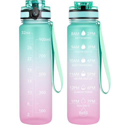 OLDLEY Water Bottle, 32oz Motivational Sports Water Bottle with Time Marker - Times to Drink - Tritan, BPA Free, Wide Mouth Leakproof, Anniversary Birthday Gifts for Men Women,Bubble Gum (1 Bottle) - color: Bubble Gum
