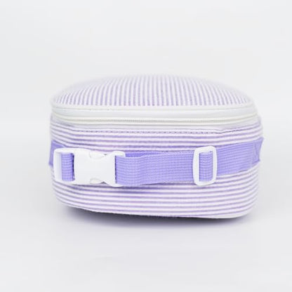 MT WORLD Personalized Lunch Bag Tote Custom Embroidery Name Reusable Seersucker Stripe Pattern Insulated Lunch Box - color: Purple