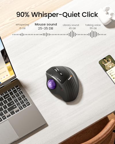 ProtoArc Wireless Trackball Mouse, EM01 NL Ergonomic Bluetooth Rollerball Thumb Rechargeable Computer Laptop Mouse, Adjustable Angle & 3 Device Connection for PC, Mac, Windows-Purple Ball - color: Purple Ball
