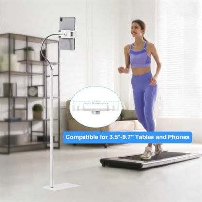 Tablet Floor Stand Holder with Flexible Gooseneck and Stable Base, Compatible with Tablet and Cell Phones (3.5''-9.7''), White - color: WHITE