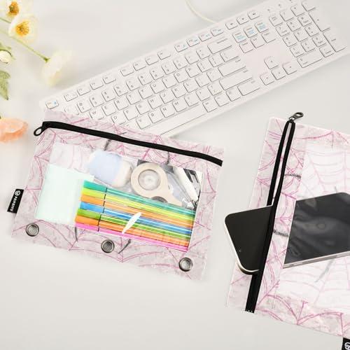 Custom Text Black Spider Pink Web Pencil Pouch for 3 Ring Binder Personalized Text Photo Pencil Case Clear Window Pencils Bag for School Office 2 Packs - color: Custom Black Spider Pink Web