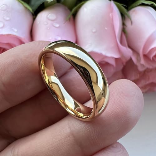 TUTISS 3mm 4mm 5mm 6mm 7mm 8mm 10mm Silver/Gold Tungsten Rings for Men Women Couple Fashion Jewelry Engagement Wedding Bands Domed Polished Comfort Fit - color: 6mm Gold Tungsten
