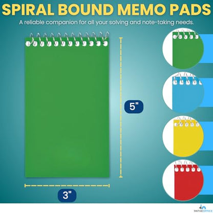 1InTheOffice Wirebound Spiral Memo Books, Memo Pads, 3" x 5", College Ruled, Small Notepad 3x5, Assorted, 75 Sheets/Pad, 5 Pads/Pack (5)