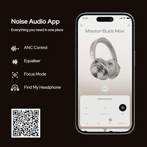 Noise Master Buds Max, Sound by Bose Wireless Over-Ear Headphones with Segment Leading Adaptive ANC, Dynamic EQ, LHDC 5.0, Immersive Spatial Audio,Upto 60H Playtime, App Support (Silver) - color: Silver