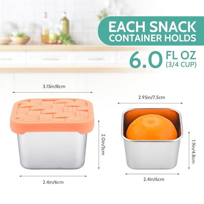 8PC 6oz Stainless Steel Snack Containers with lids, BPA-Free Metal Kids Snack Cups with Fork and Spoon, Leakproof Lunch Box Containers，Resuable Baby Food Storage Bowl - color: Deep Tones