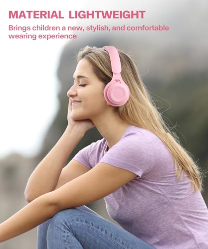 Kids Bluetooth Headphones, Over Ear Children's Wireless Bluetooth 5.3 Headsets, Built-in Mic, Comfortable Wear & HD Sound, Kids Headphones for Boys Girls School Travel iPad Tablet (Pink) - color: Pink