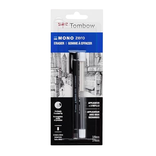 Tombow 57317 Mono Zero Eraser Value Pack, Rectangle 2.5mm. Precision Tip Pen-Style Eraser with Refill - style: Rectangular
