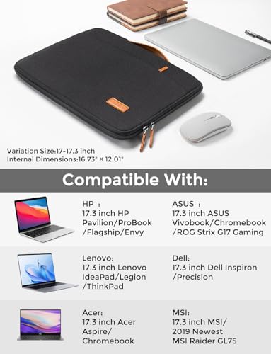DOMISO 17.3 inch Laptop Case Sleeve Protective Cover Compatible with 17.3 inch HP Pavilion Envy 17/Lenovo IdeaPad/Acer/ASUS/Dell/Alienware/LG Gram,Water Resistant Computer Case Bag with Handle,Black - color: Black, size: 17"