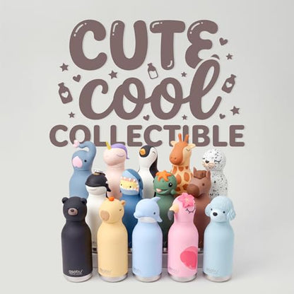 asobu Bestie Bottle Insulated Stainless Steel Water Bottle with Detachable Soft Animal Head Fun Drinking For Kids and Teens with Flexible Reusable Straw 16 Ounce (Seal White) - color: Seal White