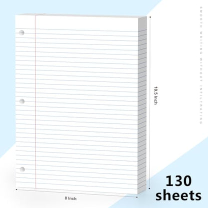 3-Pack White Loose Leaf Paper 390 Sheets Filler Paper 8 * 10.5 College Ruled 3-Hole Punched for 3-Ring Binders Notebook Lined 8" x 10.5" - color: White 3 Pack