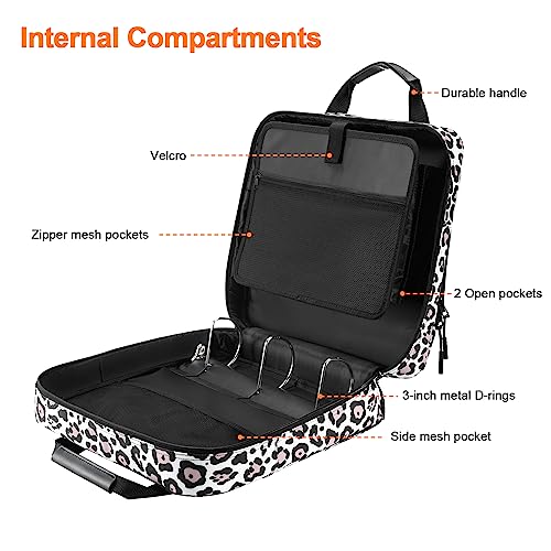 3 Ring Zipper Binder Inch D-Ring, with Strap 600 Sheet Capacity & Multi-Pockets School and Office Organizer, Compatible 13-Inch MacBook (Patent Design Leopard) 3Inch-D-ring - color: Leopard, size: 3Inch-D-ring