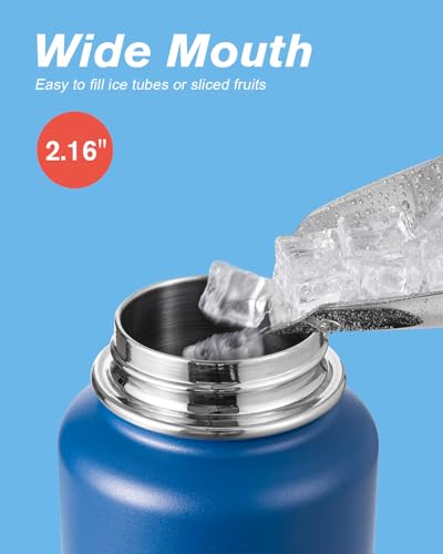 Coolflask 40 oz Water Bottle Insulated with Straw & 3 Leakproof Lids | Water Flask Stainless Steel Triple-Wall Vacuum,Cold 48+h,Dishwasher Safe,Wide Mouth, BPA-Free,Carrier Bag,for Gym,Hiking - color: King's Blue, size: 40 Ounces