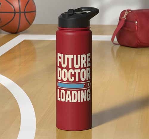 Future Doctor Loading Med Student Progress Bar Stainless Steel Insulated Water Bottle - color: Red