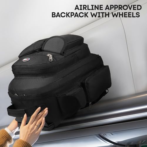 20" 2-in-1 Rolling Backpack,Backpack for Travel w/Wheels | Trolley Suitcase w/Telescopic Handle,Lightweight,Durable, Travel-Friendly, Unisex,2560-20''-Black - color: JH-2560-Black-20