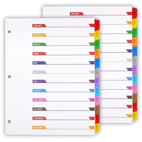 Monthly Binder Dividers for 3 Ring Binder, COIDEA Jan-Dec Dividers for 3 Ring Binder, 12 Tabs Multicolor Month Binder Dividers with Customizable Table of Contents Page for School Office Organizing