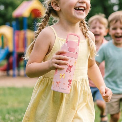 Bow Kids Insulated Stainless Steel Water Bottle 16 Oz, Travel Tumbler for School, Sports for Girls, Birthday, Back To School - color: Bow