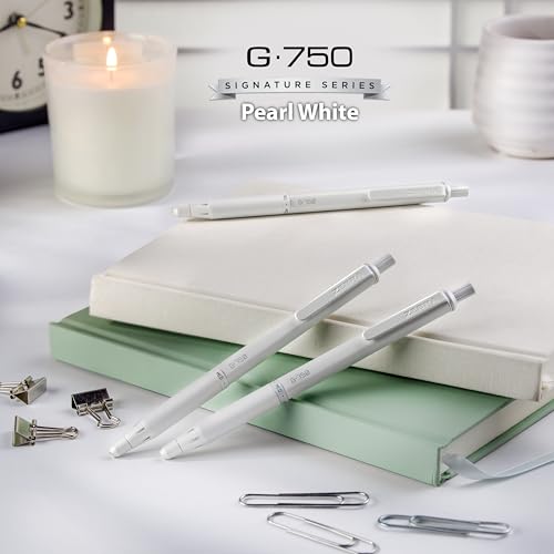 Zebra Pen G-750 Signature Series Retractable Gel Pen 1-Pack with Refills, Black Ink, 0.7mm Medium Point, Pearl White Premium and Durable Brass Barrel, Textured Grip, Rapid Dry Ink (49801) - color: Black B, size: 1 Count (Pack of 1)