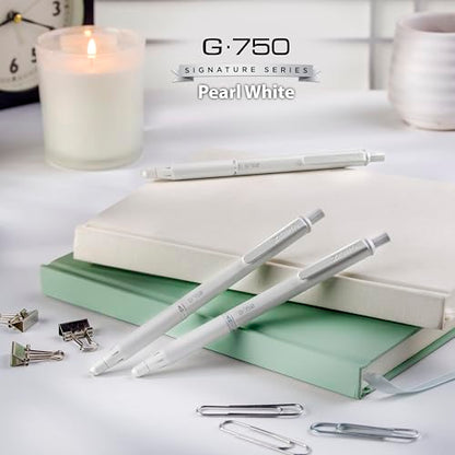 Zebra Pen G-750 Signature Series Retractable Gel Pen 1-Pack with Refills, Black Ink, 0.7mm Medium Point, Pearl White Premium and Durable Brass Barrel, Textured Grip, Rapid Dry Ink (49801) - color: Black B, size: 1 Count (Pack of 1)