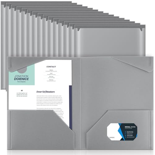 Henoyso 36 Pack Dark Gray Plastic Folders with Clear Front Pockets Heavy Duty File Folders with 2 Pockets and Card Slot for Student Communication School Office Presentation Report - color: Dark Gray