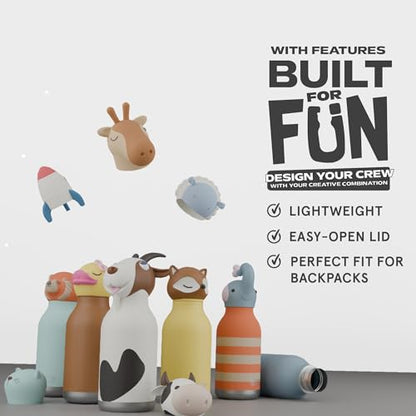 asobu Bestie Bottle Insulated Stainless Steel Water Bottle with Detachable Soft Animal Head Fun Drinking For Kids and Teens with Flexible Reusable Straw 16 Ounce (Koala) - color: FINN THE KOALA