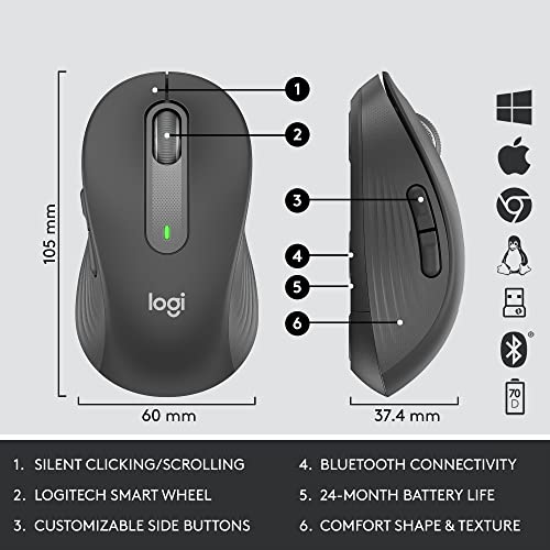 Logitech Signature MK650 Combo for Business Keyboard and Mouse - Graphite | Logi Bolt, Bluetooth, SmartWheel, globally certified, Windows, Mac, Chrome, Linux compatible, designed for business - color: Graphite, style: Combo w. Small Mouse