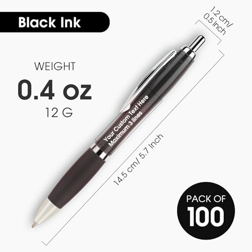100 Packs Personalized Clear Pens - Custom Bulk Promotional Pens - color: Black