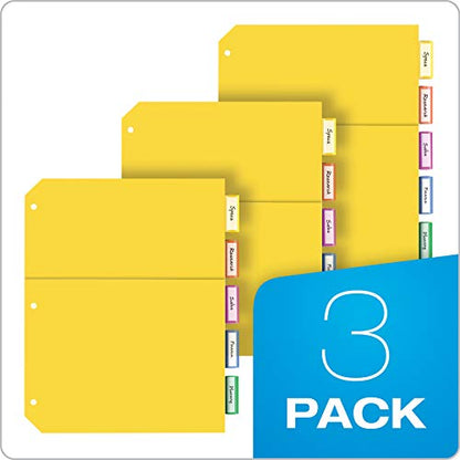 Oxford Plastic 2 Pocket Binder Dividers, 5 Tab 1/5 Cut, Multicolor Large Tab Set, Insertable Dividers with Paper Inserts, Letter Size, 3 Sets (89602) - size: 5 Tab