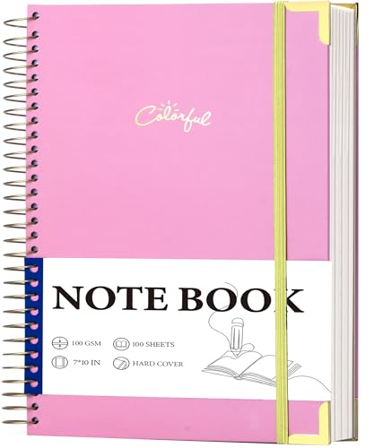 Yoment B5 Spiral Notebook, Hardcover, College Ruled, 200 Pages, 100 GSM | Inner pockets, elastic closure, gold corner guards, lays flat for note taking, work, school meetings and Women Men Blue - color: Pink-1