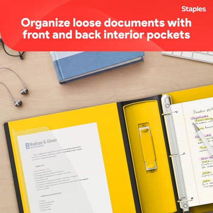 Staples Heavy-Duty 3-Inch D-Ring Binder, Yellow – Large Capacity 3-Ring Binder, Holds Up to 600 Sheets for School & Office - color: Yellow, size: 3-Inch, style: 1 Pack