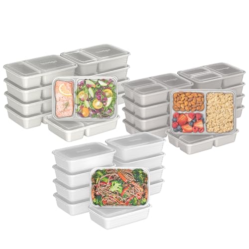 Bentgo Prep 60-Piece Meal Prep Kit - Reusable PFAS & BPA-Free Food Containers, 1-Compartment, 2-Compartment, & 3-Compartments - Microwave, Freezer, & Dishwasher Safe (White Stone) - color: White Stone