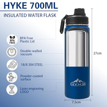 24oz Insulated Water Bottle–Vacuum Stainless Steel Bottle with | Straw, Spout, Handle, 3 Lids–Leak Proof, BPA Free, Fits Cup Holders–Metal Thermos for Hiking, Gym, Car, Bike （Dark Blue） - color: Dark Blue