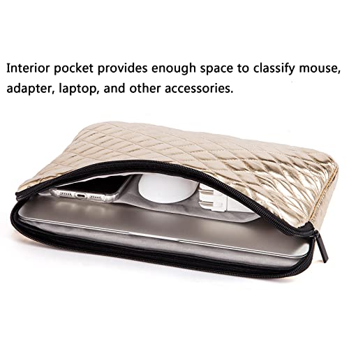 TRIUMPH VISION Puffy Laptop Sleeve Pouch Case Protective Bag Lined Padded | Puffy Laptop Case 15.6 in Quilted Leather Protection Shockproof Cushion Padding Fashion with Pocket Safe Golden - color: Gold Quilted, size: 15.6 Inch
