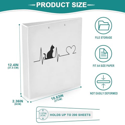 Fustylead Cat Electrocardiogram 3 Ring Binder, D-Rings 1.5" Hardcover Folder, Fits 200 Sheets of A4 Paper, Durable Clipboard & Clean View with Inside Pockets for School Home Office - size: 12.4x10.63x2.36 Inch-2 Pack
