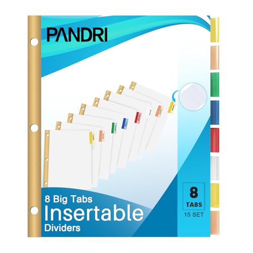 Binder Divider, PANDRI 120 Pack Binder Index White Dividers with 8 Tabs and Sticky Notes, Letter Size Paper Binder Divider for School Office Home Business