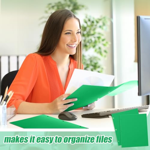 Yeaqee 72 Pcs Plastic Folders with Pockets Bulk 3 Hole Punched 2 Pocket File Folders for 3 Ring Binder Divider Folder for Notebooks, Durable Poly for Office Home (Green) - color: Green