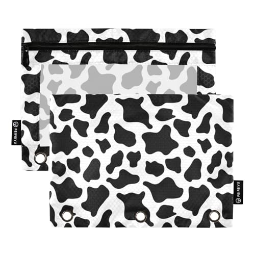 Binder Pouches,Cow Skin Pencil Pouch for 3 Ring Binder 2 Pack Clear Pencil Bag with Zipper for Office School Supplies - color: Multicolored 13