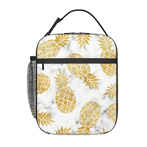 YETTA YANG Marble Gold Pineapple Portable Lunch Bag Insulated Lunch Box Reusable Totes For Women Men Work Picnic Camping - color: Black18